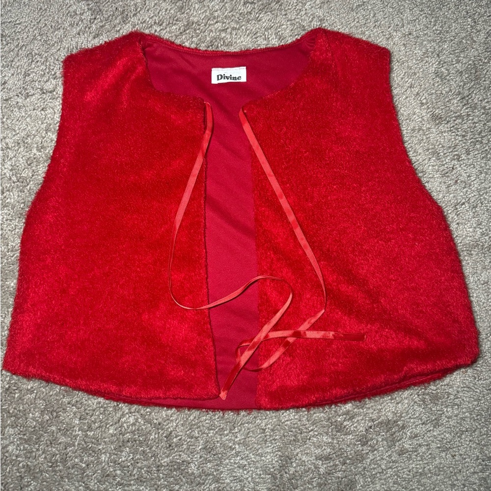 Vintage Divine Red Fuzzy Vest